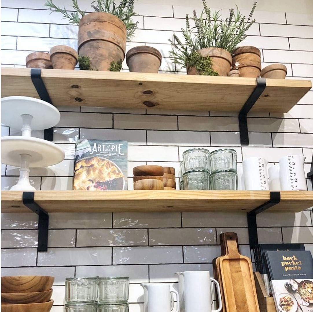 1/4" Thick Heavy-Duty Shelf Brackets - Rustic Modern Farmhouse Iron Metal Wall Floating Brace Support with Lip for DIY Open Shelving - Includes Hardware - Multiple Sizes Available 4-PK (7.25"): Home Improvement