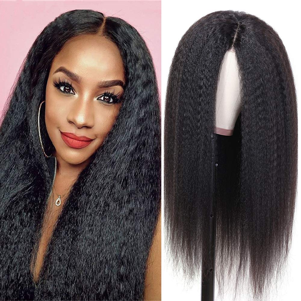 Veravicky Kinky Straight Lace Front Wigs for Black Women 13x4 Pre Plucked Glueless Lace Wig 150% Density Virgin Brazilian Hair Wig(16inch Kinky Straight)