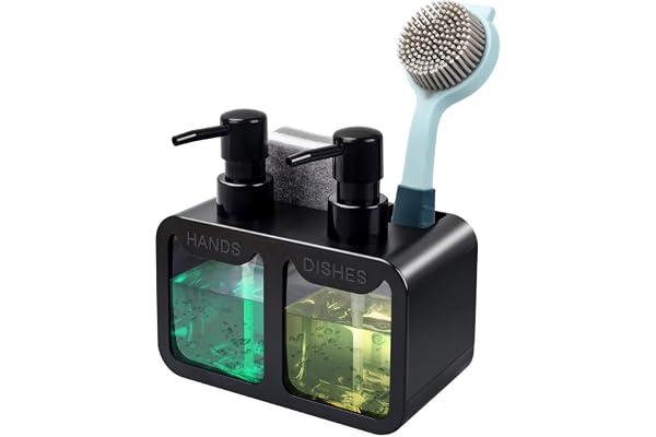 Kitchen Hand Soap and Dish Soap Dispenser Set, Dual Soap Dispenser with Sponge Caddy and Brush Holder 4-in-1 Organizer for Ki