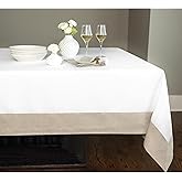 Solino Home Linen Tablecloth 60 x 120 Inch - 100% Pure Linen Natural and White Table Cloth for Rectangle Tables - Contempo, Machine Washable Tablecloth for Winter, Spring, Easter, Mothers Day