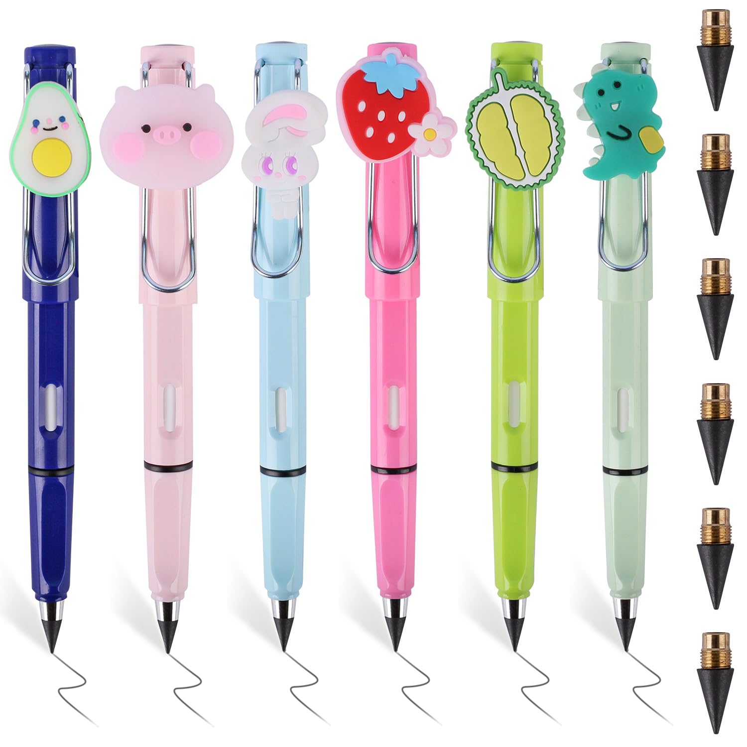 RNHDLY Eternal Pencil Pack of 6 Inkless With Eraser, Interchangeable With 6 Replacement Heads Refills for Children
