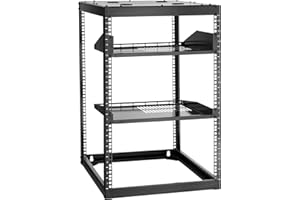 VEVOR 16U Open Frame Network Rack, 23 in Depth, Wall Mounted or Floor Standing Server Rack, Heavy Duty 4 Post, with Vented Sh