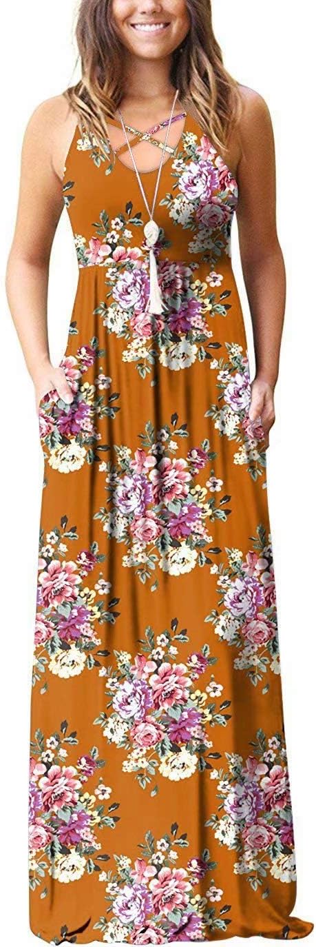 EZBELLE Women's Sleeveless Racerback and Long Sleeve Maxi Dresses with Pockets Plain Loose Long Dresses