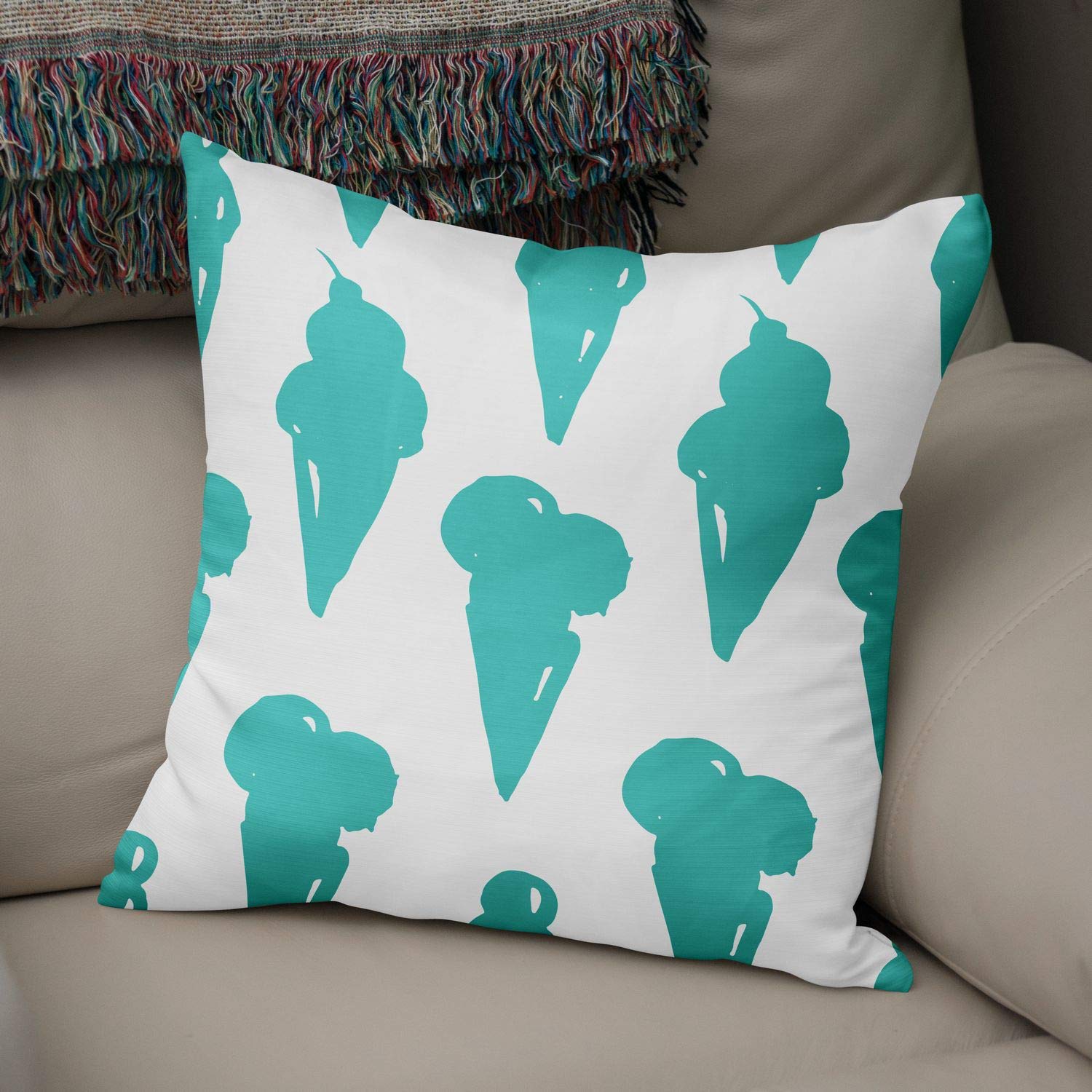 Bonamaison Decorative Cushion Cover Turquoise & White, Throw Pillow Covers, Home Decorative Pillowcases for Livingroom, Sofa, Bedroom, Size: 50x50 Cm - Designed and Manufactured in Turkey