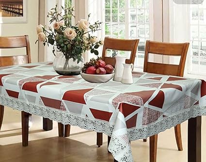 Kuber Industries Triangle Design PVC Waterproof 6 Seater Dining Table Cover - White