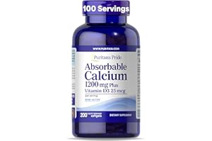 Puritan's Pride Absorbable Calcium 1200 mg Plus Vitamin D3 25mcg 1000 IU with Bone-Active™, 200 Rapid Release Softgels