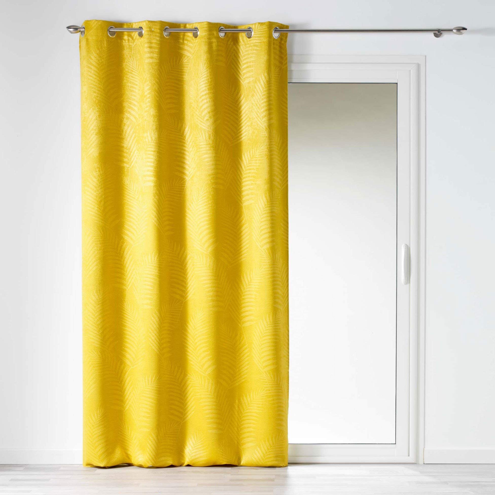 Douceur d'Intérieur Blackout Curtain with Eyelets Tropical Velvet, yellow, 140 x 240 CM