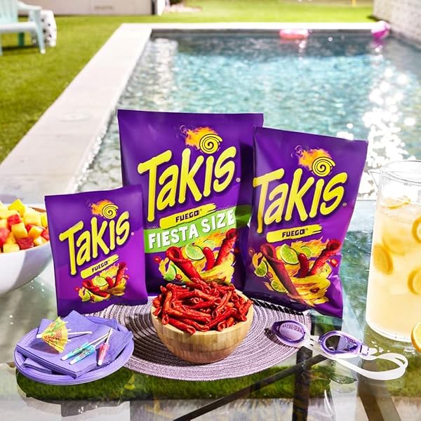 TAKIS FUEGO, HOT CHILI PEPPER & LIME FLAVORED EXTREME SPICY ROLLED TORTILLA CHIPS SNACK SIZE BAG