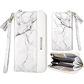 Coco Rossi Women Wallets Multi Card Case Wallet Clutch Wallet Card Holder Organizer Ladies Purse Tassel Wrist strap Purse,White Marble