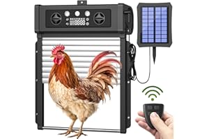 LOBELINE Automatic Chicken Coop Door Solar Powered, LCD Display Chicken Door with Timer & Light Sensor, 4 Modes Auto Chicken Door Solar, Anti-Pinch & Weather Proof Coop Door with Remote Control