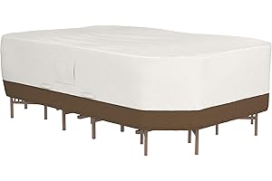 Amazon Basics Outdoor Patio Furniture Table and Chair Cover Waterproof, Anti-UV, Durable, Large, Beige/Tan, 110"x84"