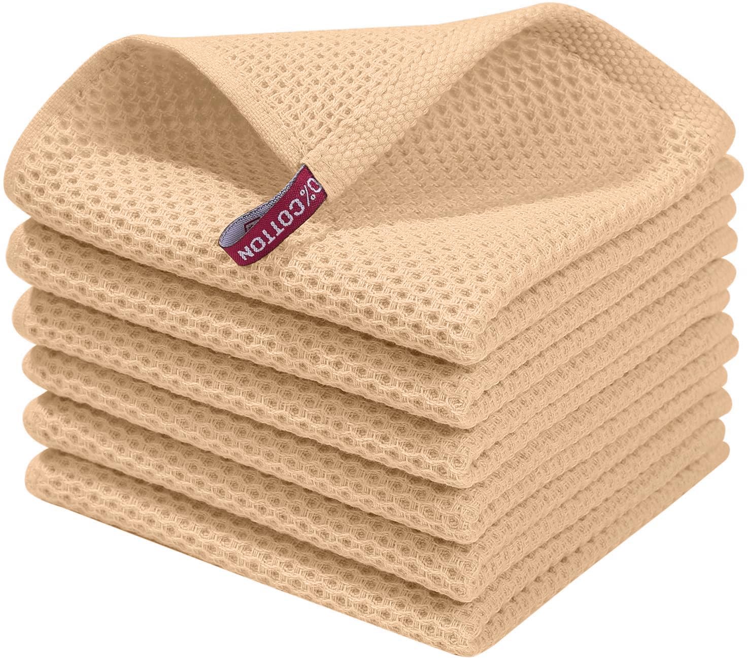 Photo 1 of Homaxy 100% Cotton Waffle Weave Kitchen Dish Cloths, Ultra Soft Absorbent Quick Drying Dish Towels, 12 x 12 Inches, 6-Pack, Apricot