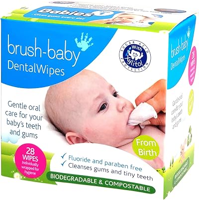 Brush-Baby DentalWipes Stage 1 0-16 Months 28 Count Baby Teeth Gums Tongue