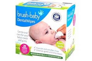 BRUSH-BABY Brush Baby Teething Relief Dental Wipes for Ages 0-Toddler - Naturally Eliminate Teething Pain, Prevent Tooth Decay and Sour Milk Breath - 28 Finger Wipes