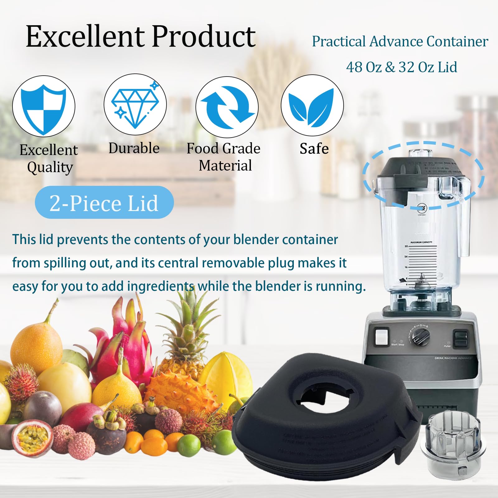Blender Replacement Lid Compatible with Vitamix Quiet One Pitcher 48 & 32 Oz,VM0145,BarBoss Blender Pitcher,15985 2-Piece Lid for Advance Container 15978 VM0145 VM0149 VM0127 36019 16016 15981 VM0100a