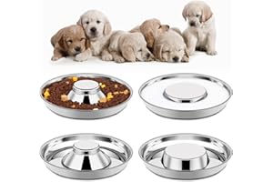 TCHRULES 4 Pack Stainless Steel Puppy Bowls, Puppy Feeding Bowls for Litter, 10.2" Metal Dog Food and Water Bowl Set for Small Dogs Cats, Puppy Feeders for Multiple Puppies Kittens, Whelping Supplies