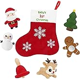 Finebee First Christmas Baby Toys,Sensory Plush with Gingerbread Man Rattles Santa Claus Crinkle Toys for Baby, for Kids Girls Boys, Infant Stocking Stuffers