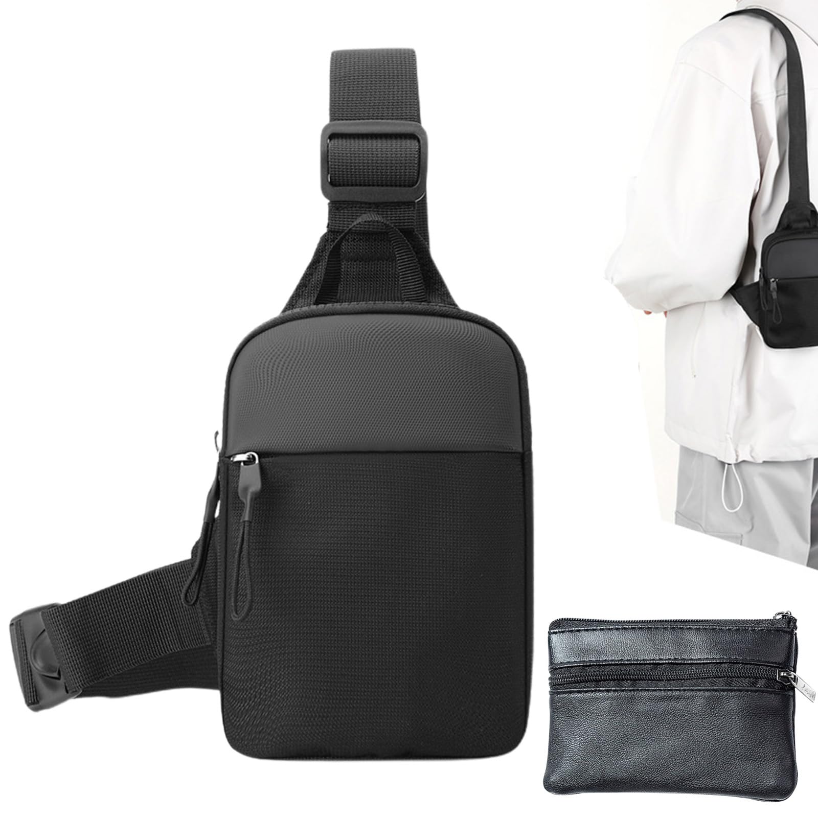 VEGCOO Sling Bag for Men & Women, Samll Sling Bag Waterproof Chest Bag Mini Cross Body Bag with a Small Change Purse, Adjustable Shoulder Bag for Travel Hiking Camping Cycling Running Outdoor Sports