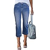luvamia Capri Jeans for Women High Waisted Slim Straight Stretchy Denim Capris Pants Welt Pockets Casual Cropped Jeans