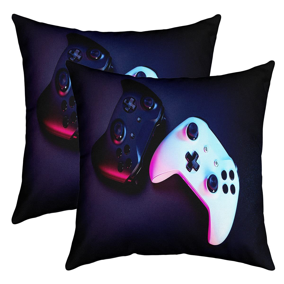 Pack of 2 Gamer Decorative Throw Pillow Covers Gaming Gamepad Square Cushion Case Set for Living Room Game Room Decor Colorful Game Console Controller White Black Pillow Cases Pillowcases 16x16 Inch — image 1