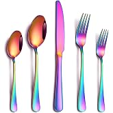 PHILIPALA 20 Piece Rainbow Silverware Set, Stainless Steel Flatware Set for 4 Colorful Novelty Flatware Cutlery Utensil Set Include Knife Fork Spoon Food Grade Mirror Polished Dishwasher Safe
