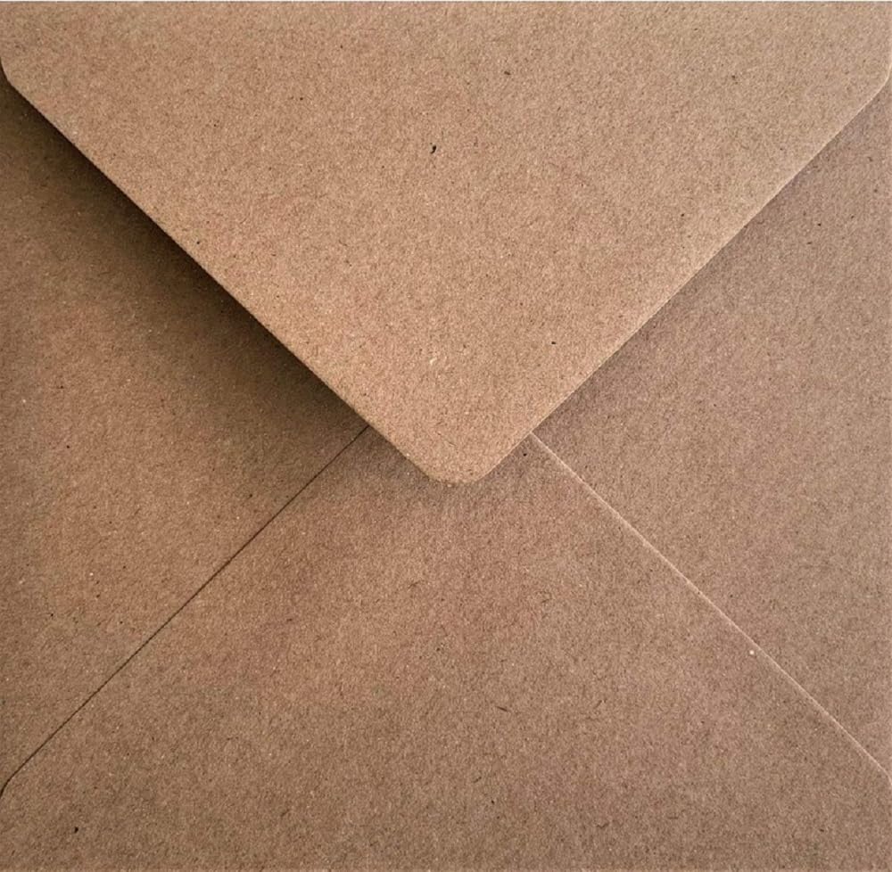 Karma Krafts 5x5 Kraft Fleck Recycled Envelopes – 130 x 130mm 110gsm Gummed Diamond Flap – Rustic Eco Square Invitation Envelopes – Pack of 50