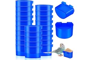 Suclain 30 Pcs Blue Cage Feeders Birds Cage Cups Plastic Hanging Feeding Cups Seed Bowl Chicken Feeding Watering Dish with Hooks for Pet Parrot
