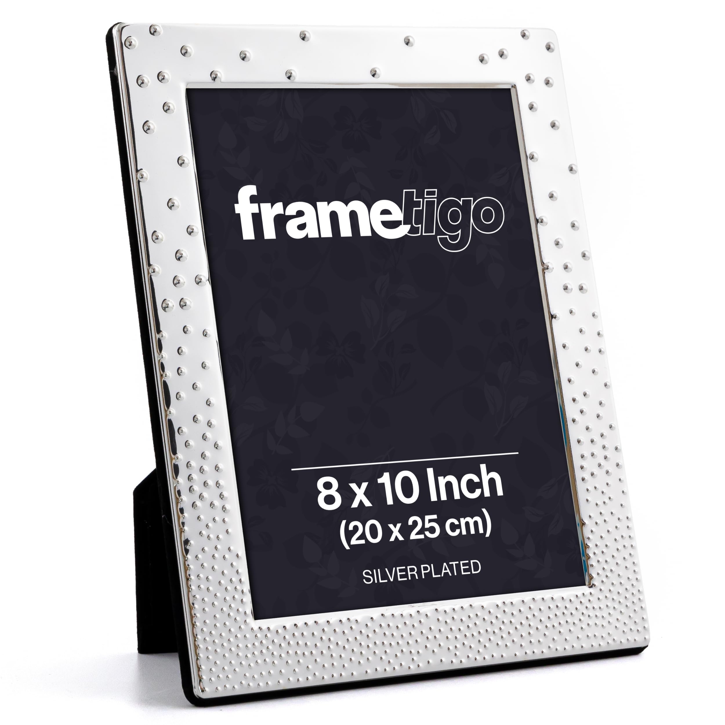 Frametigo - Silver Plated Dazzle Bubble Photo Frame, 8"x10" (20x25cm) Photo Size - Velvet Frame Backing & Stand - Real Glass Window - Tarnish Resistant - Landscape or Portrait Orientation