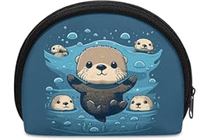 ZOUTAIRONG Cute Otter Change Purse for Coins Mini Pouch for Teen Girls Wallet Zipper Closure Organizer Makeup Bag Case Kids Clutch Handy Pouch Small Portable Purse Blue