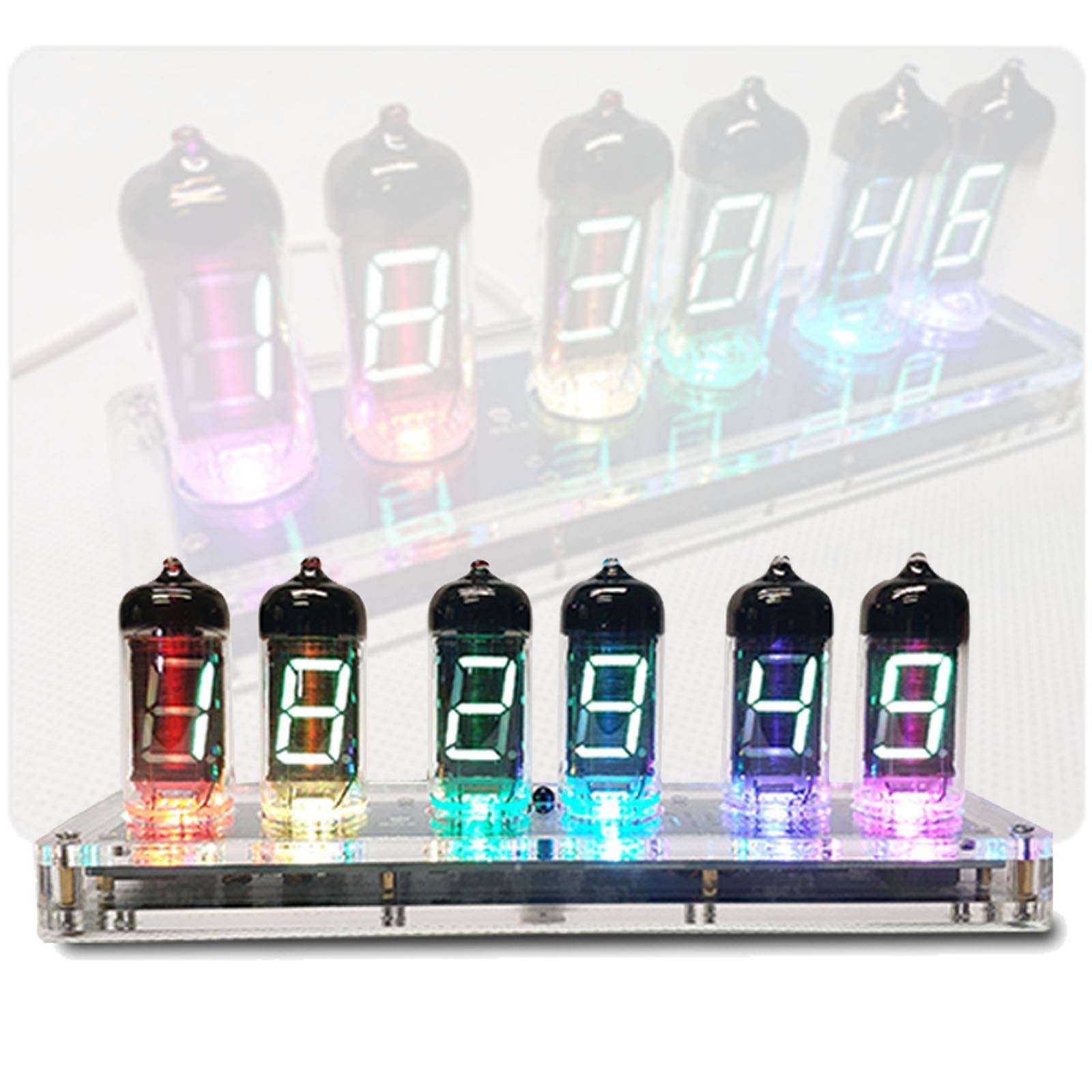 PTKU Led Nixie Clock Bluetooth Control, Glow Tube Clock Clear Crystal Voice Timekeeping, Smart Alarm