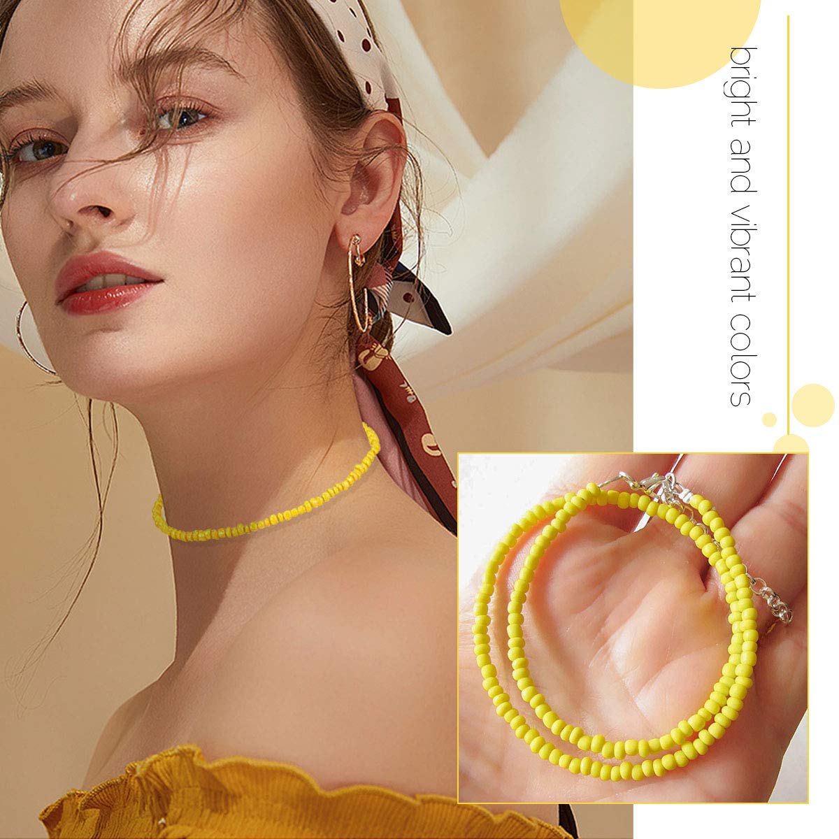 10PCS Seed Bead Choker Necklace, beaded choker Trendy Colorful Boho Chokers Necklace Chain Bohemian Rainbow Tiny Seed Rice Beaded Necklaces Jewelry for Women Girls