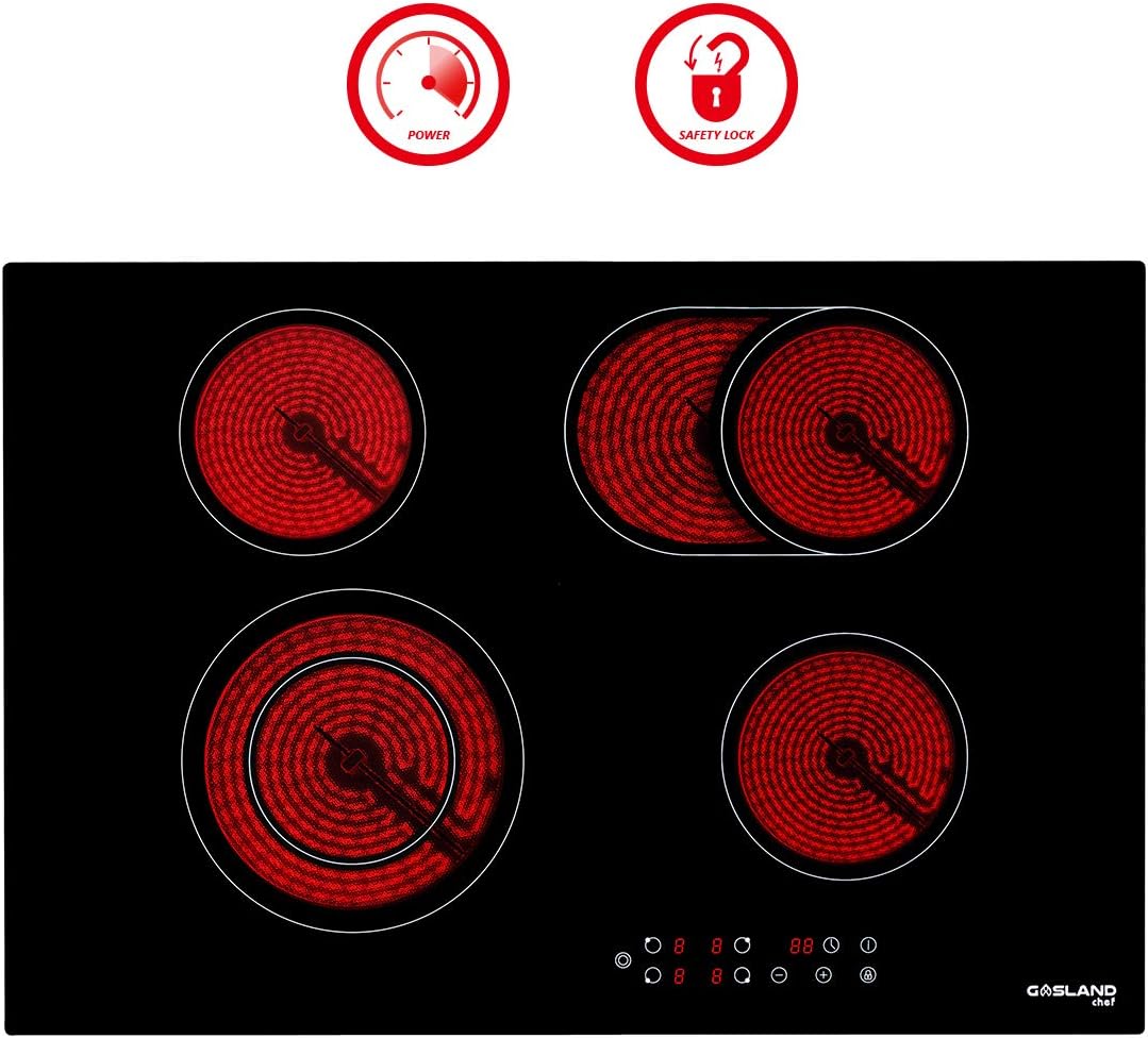30" Electric Cooktop, GASLAND Chef CH77BF 240V Built-in Coil Electric Radiant Hob, 4 Burner 30 Inch Electric Ceramic Stove Top, Drop-in Sensor Control Electric Cooker with Child Safety Lock and Timer