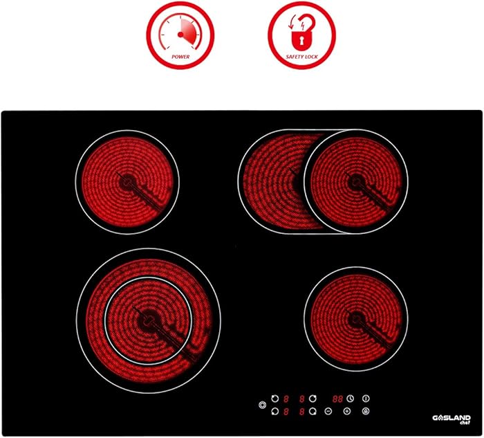 30" Electric Cooktop, GASLAND Chef CH77BF 240V Built-in Coil Electric Radiant Hob, 4 Burner 30 Inch Electric Ceramic Stove Top, Drop-in Sensor Control Electric Cooker with Child Safety Lock and Timer