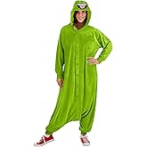 Adult Ghostbusters Slimer Costume Onesie | Ghostbuster Green Ghost Hooded Pajamas | Ghostbusters Cosplay Suit