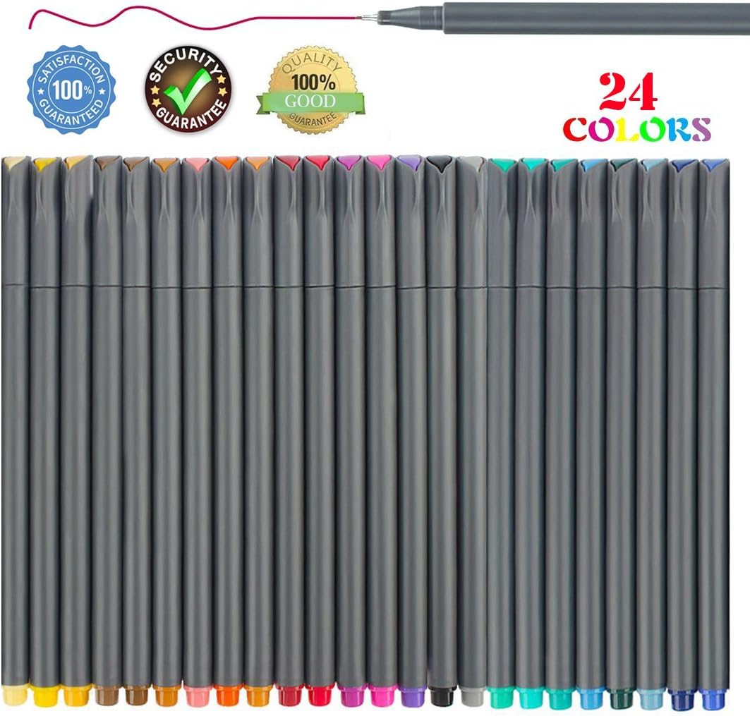 24 Pieces Fineliner Color Pens Set, 0.38 mm Fine Tip Colored Writing Point Drawing Markers Pen for Writing Journal Planner Note Calendar Coloring Art student