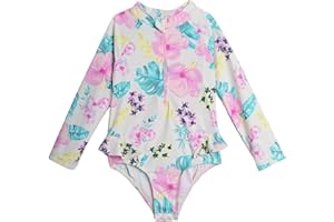 Jessica Simpson Baby Girls' Bathing Suit - UPF 50+ Quick Dry Long Sleeve Quarter Zip One Piece Rashguard (12M-4T)