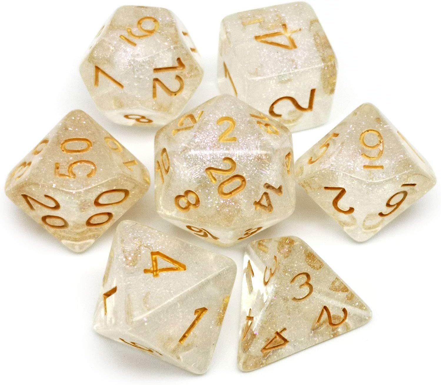 Haxtec Glitter DND Dice Set 7PCS Polyhedral D&D Gold Pink Dice for Roleplaying Dice Games as Dungeons and Dragons-Color Changing Iridescent Glitter Dice