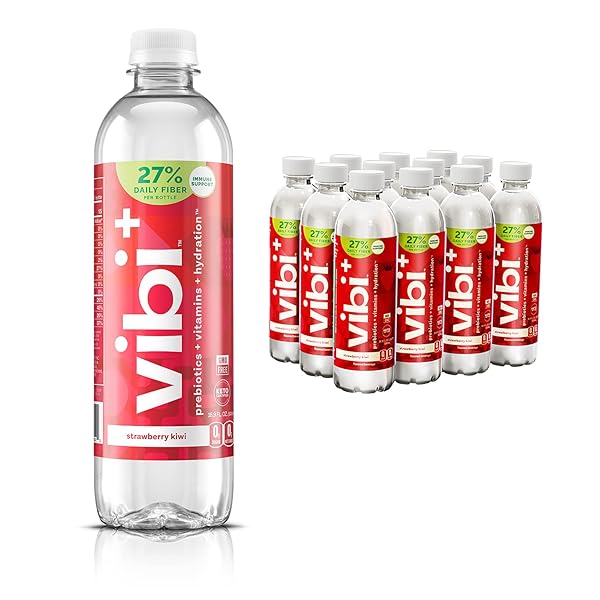 VIBI+ STRAWBERRY KIWI PREBIOTIC WATER – DIGESTIVE HEALTH SUPPORT – SUGAR FREE HIGH FIBER FLAVORED DRINK – KETO, VEGAN, HEALTHY, LOW CARB – 16.9 FL OZ – PACK OF 12