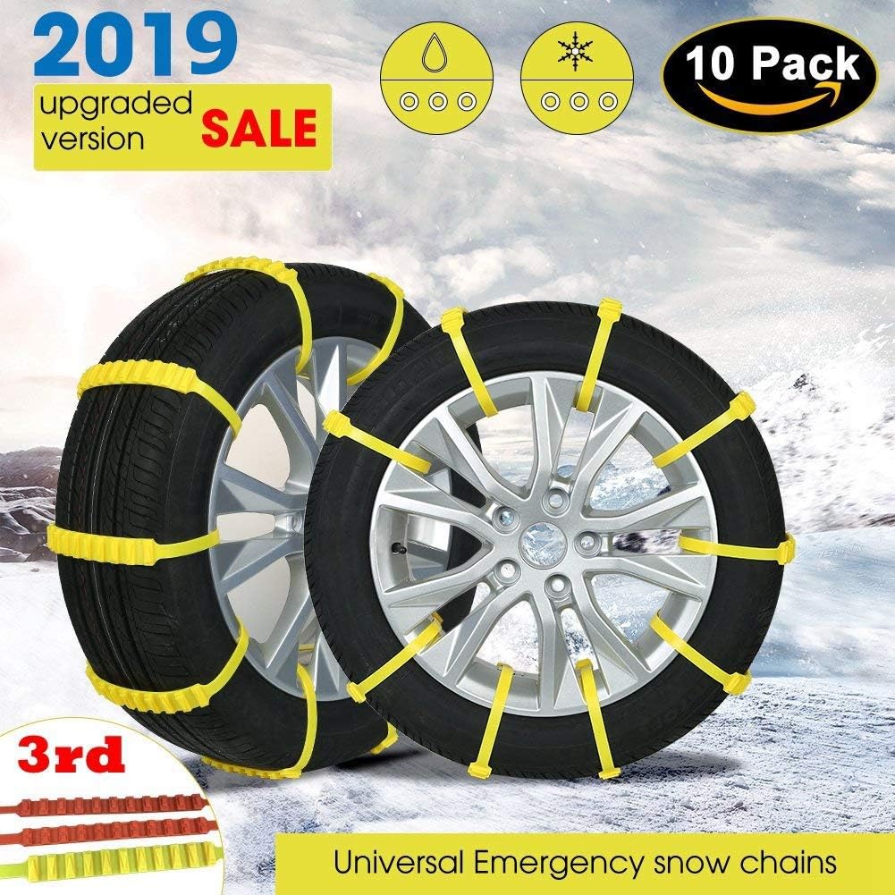 Btzone 3rd Snow Chains Anti Skid Tire Chains Adjustable Emergency Traction Aid for Vehicle Car Vans SUV 10 PCS Anti-Slip Chain-Width 145-295mm/5.8-11.6'' (Updated Version)