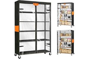 Sowokdon Wire Rack Covers,Premium Shelf Covers for Wire Shelving Clear Front,Dustproof Storage Rack Protector with Zipper for