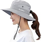 Sun Hat for Women Men with Ponytail Hole, UPF 50+ Wide Brim Bucket Hat for Fishing Hiking Gardening