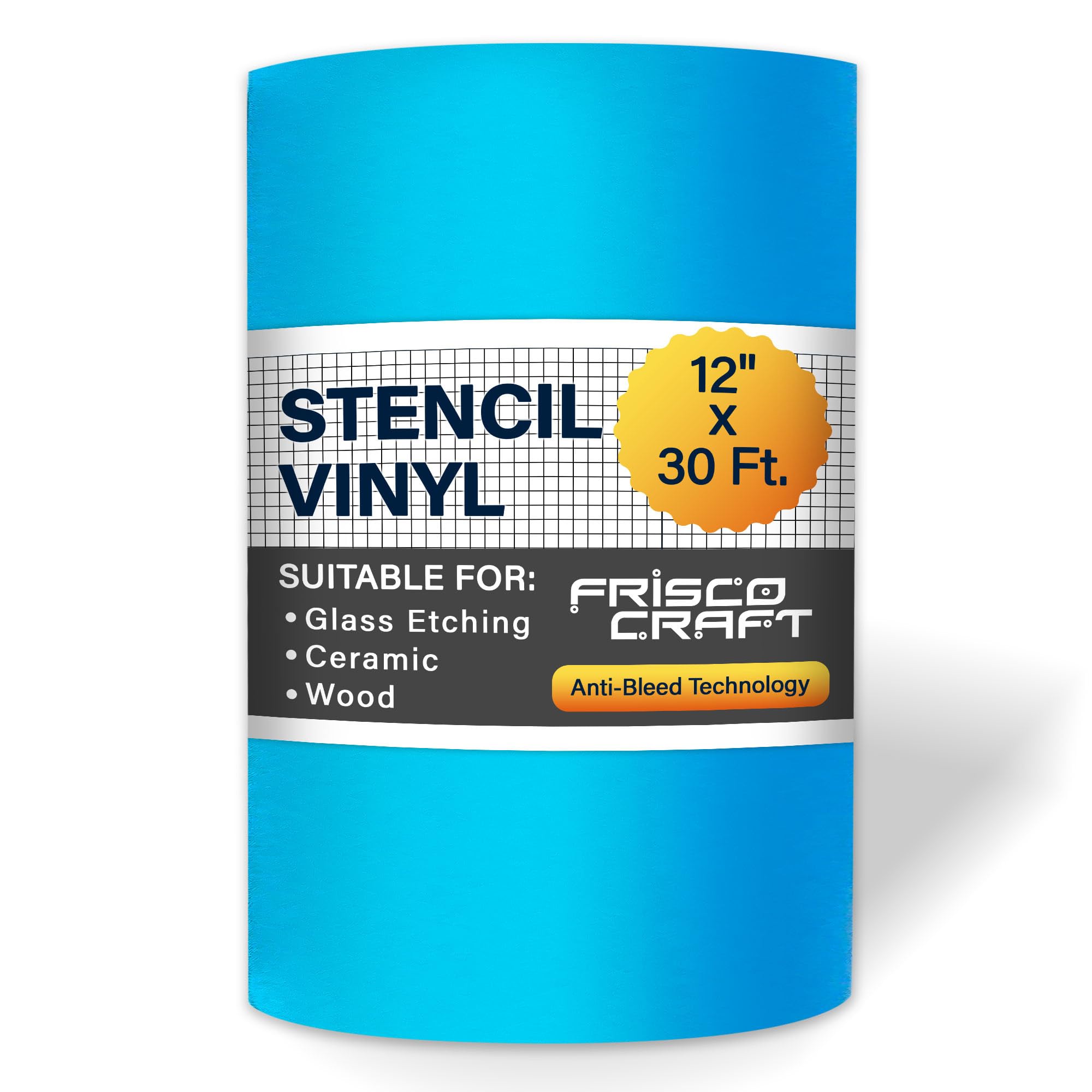 Frisco Craft Stencil Vinyl Masking Film - Compatible Stencil Vinyl for Cricut Machine, Silhouette, Cameo - Blue Removable Sheet - Easy to use, No Residue, Multi-Purpose (12” x 30ft)