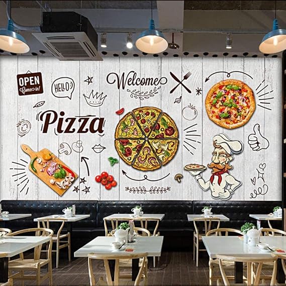 Fotos Mural Restaurante occidental Creativo Dibujado a mano Pizza Steak