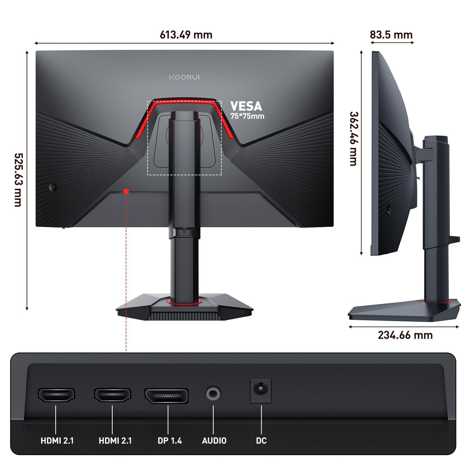 KOORUI G2741L Gaming Monitor 27 Zoll, Dual-Modus 4K UHD 3840x2160 at 160Hz und FHD at 320Hz PC Bildschirm, Fast IPS 1ms HDR 400, 2xHDMI 2.1&DP1.4 3