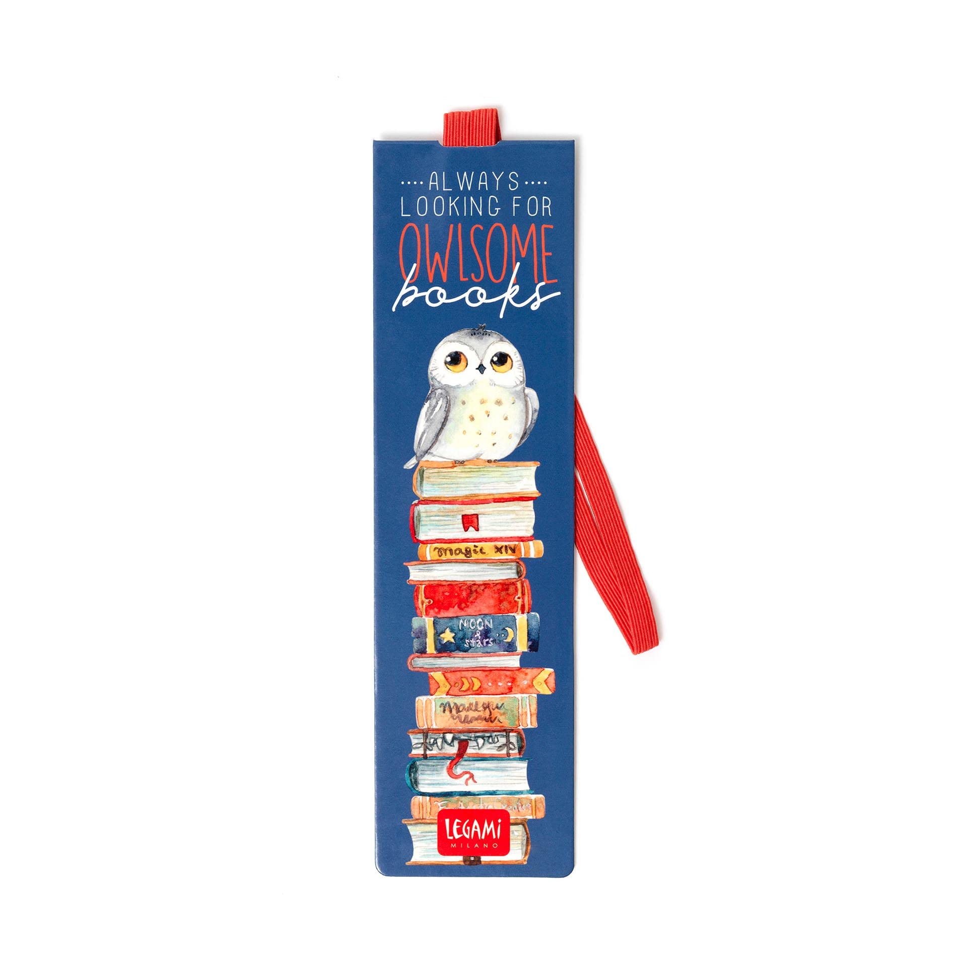 Legami Bookmark with Elastic Page Marker, Also Useful for Keeping The Book Closed, in Certified Laminated Paper, 4.8 x 17.5 cm, Owl Theme — image 1