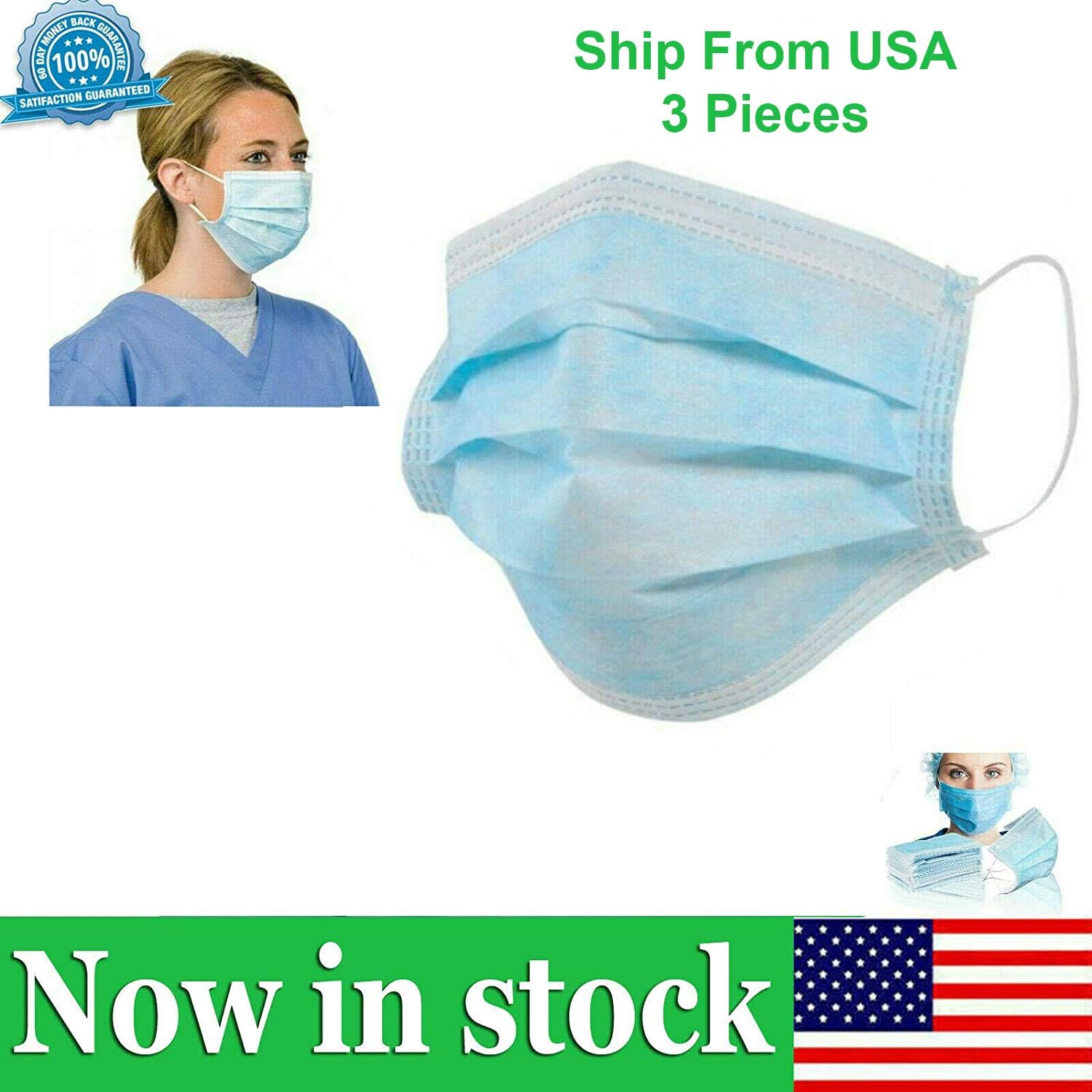 3 Pieces ship from USA Disposàble Earloop Face Màsks,Level 3 Respiràtor Màsks For Surgica1 Denta1 Polypropylene Màsks for Personal Health Protection,Disposàble 3-Layer Màsks Universal
