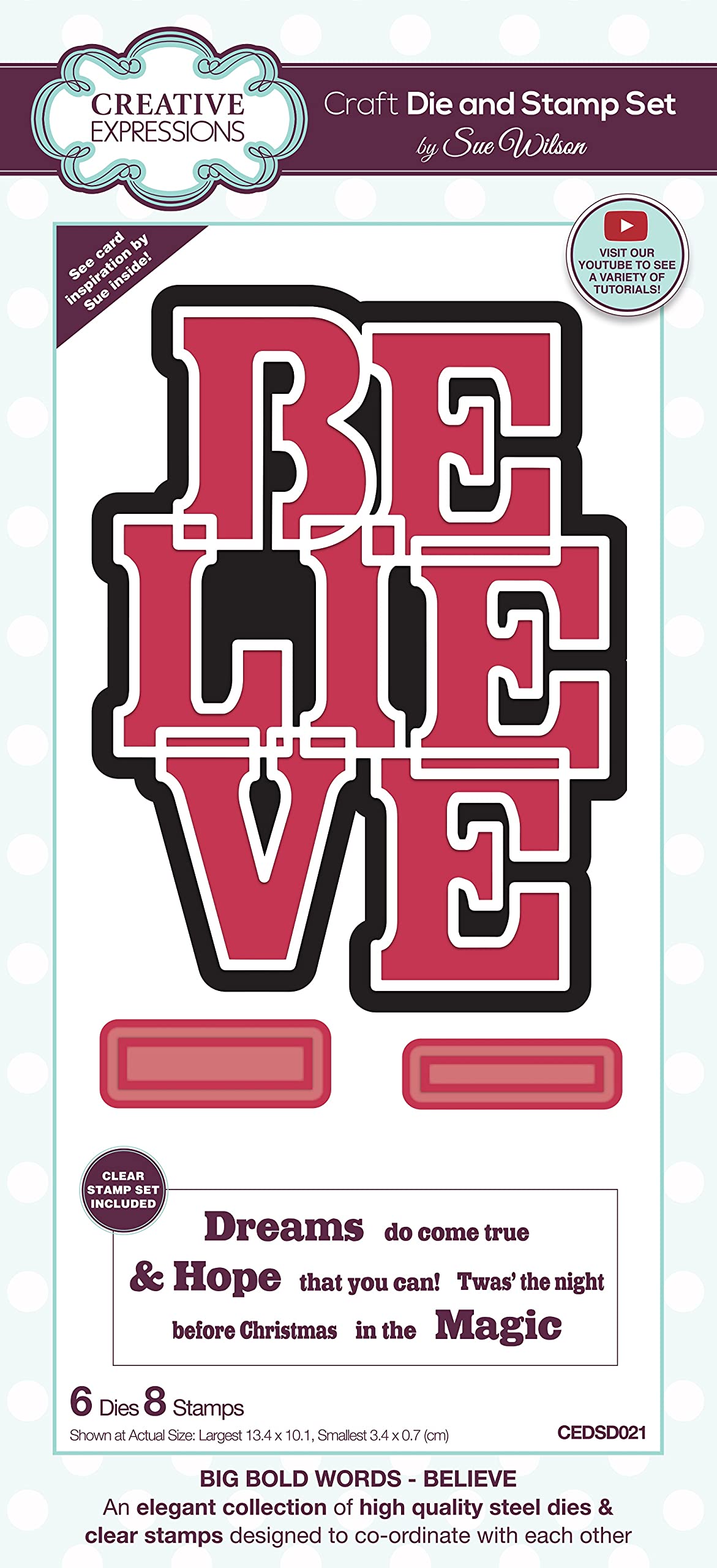 Creative Expressions Sue Wilson-Big Bold Words Believe-Craft Die and Stamp Set, Metal, Largest 13.4 x 10.1 cm, CEDSD021