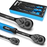 DISEN 3PCS Black Ratchet Set (1/2", 3/8", 1/4" Drive) - 90-Tooth Drive Ratchet Socket Wrench Reversible with Non-slip Rubber Grip, Quick Release &amp; EVA Tray - Professional Ratchet Wrench Handle Kit
