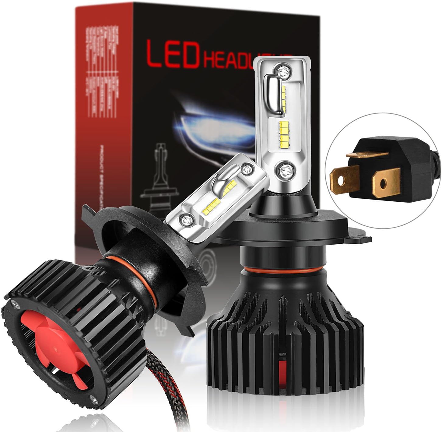 superart H4/9003/HB2 LED Headlight Bulbs Conversion Kit Headlamp All-in-One Extremely Bright ZES Chips 8000 Lumens Dual High/Low Beam 6500K White