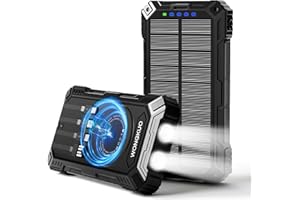 WONGKUO Solar Charger Power Bank - 49800mAh Solar Phone Charger with USB-C in/Output, QC 3.0 Fast Charging with LED Flashlight, Portable Power Bank Built-in 4 Cables, IP65 Waterproof Fits for Outdoor